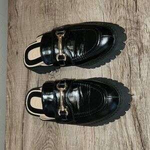 Gianni Bini Black Mules with Gold Detail